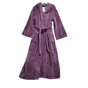Arus Bathrobe Womens Medium Purple NEW Hooded Plush Soft Fleece Long Robe